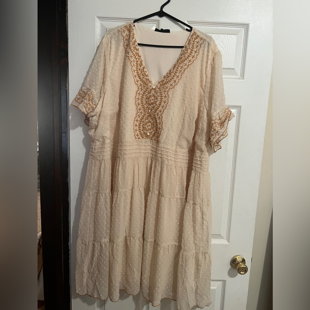 Andree by Unit Dress Swiss Dot Embroidered Plus Size Boho Ruffle Flowy NWT 3X